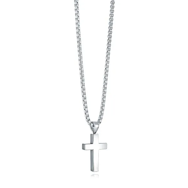 Men's Stainless Steel Brushed Polished Cross, 16+2