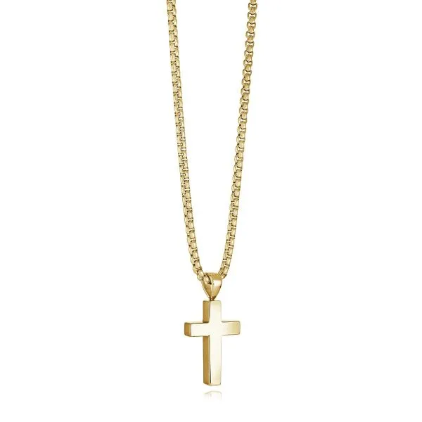 Men's Gold IP Steel Brushed Polished Cross, 16+2