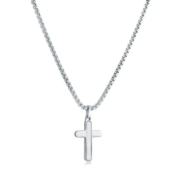 Men's Stainless Steel Brushed Center Cross, 16+2