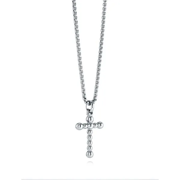Men's Stainless Steel Beaded Cross, 16+2