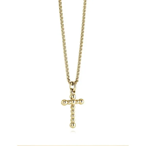 Men's Gold IP Steel Beaded Cross, 16+2