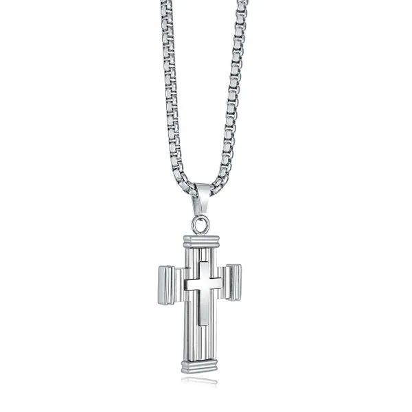 Men's Stainless Steel Double Lined Cross, 22