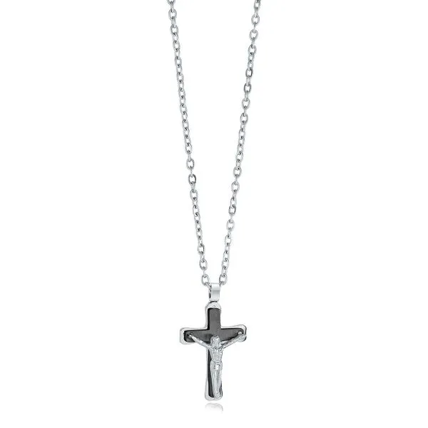 Men's Black IP Steel Micro Crucifix, 16+2