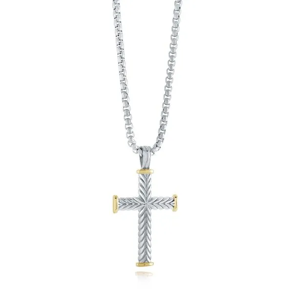 Mens Gold IP Steel Polished Cross Necklace