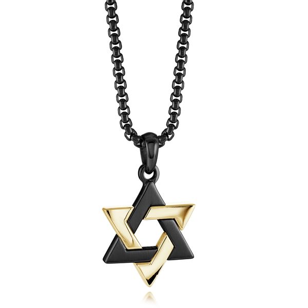 Men's Gold & Black IP Steel Star Of David Necklace SVS Fine Jewelry Oceanside, NY