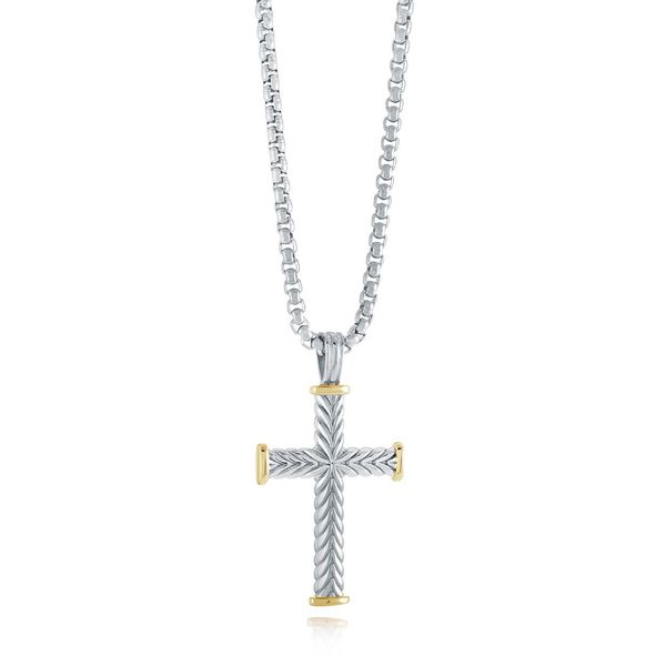 Men's Gold IP Steel Polished Cross Necklace SVS Fine Jewelry Oceanside, NY