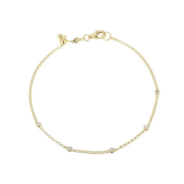 Lab Grown Diamond Yellow Gold Plated Bezel Bolo Bracelet SVS Fine Jewelry Oceanside, NY