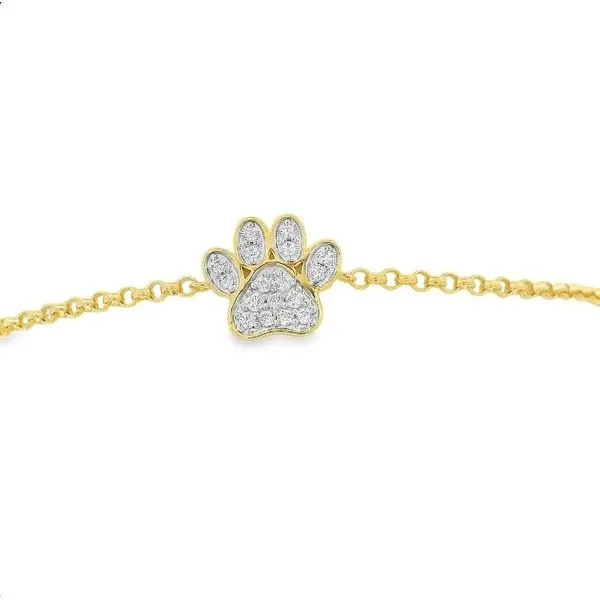 Lab Grown Diamond Yellow Gold Plated Paw Print Bolo Bracelet, .09ctw Image 2 SVS Fine Jewelry Oceanside, NY