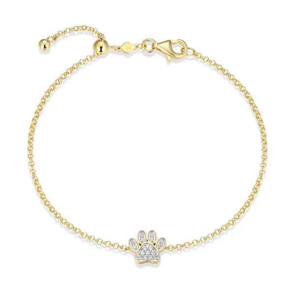Lab Grown Diamond Yellow Gold Plated Paw Print Bolo Bracelet, .09ctw SVS Fine Jewelry Oceanside, NY