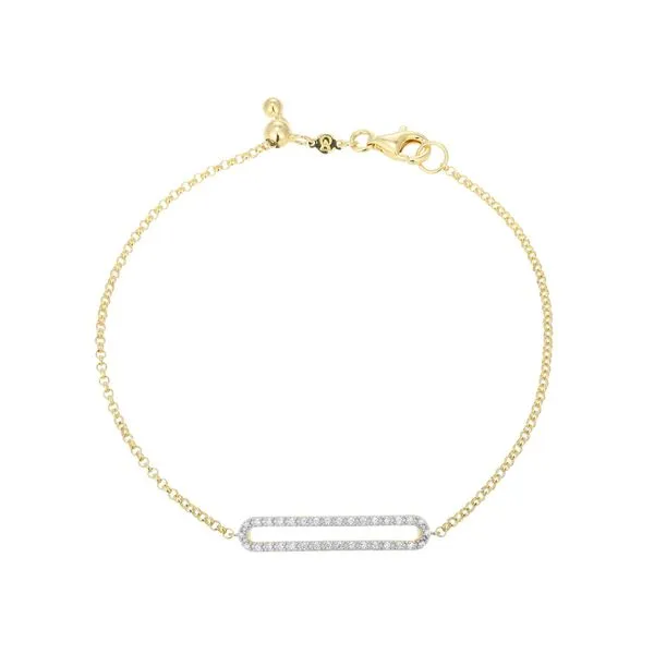 Lab Grown Diamond Yellow Gold Plated Paperclip Bolo Bracelet, .10ctw SVS Fine Jewelry Oceanside, NY