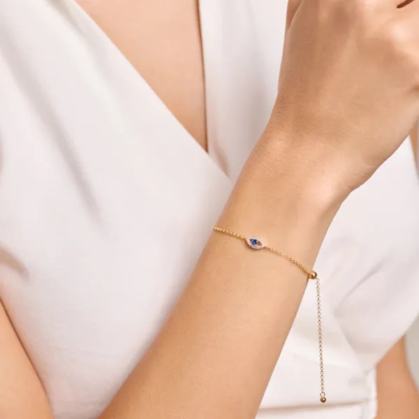 Lab Grown Diamond Yellow Gold Plated Evil Eye Bolo Bracelet