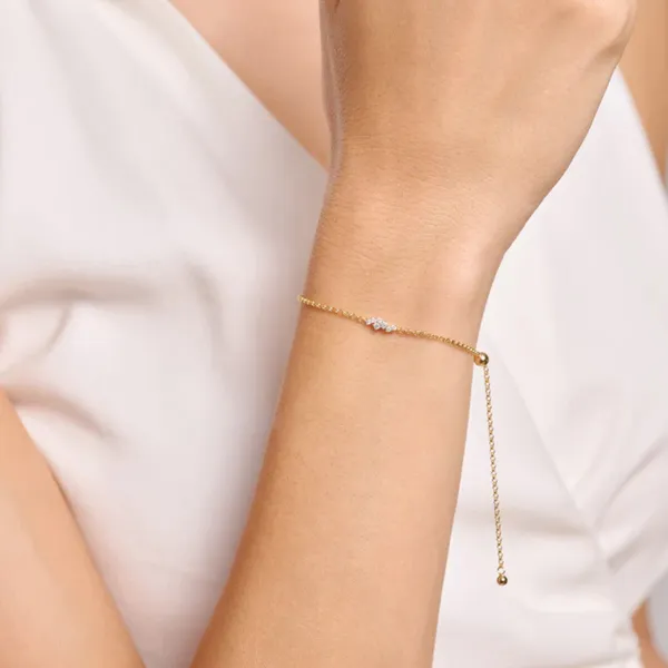 Lab Grown Diamond Yellow Gold Plated Bolo Bracelet, .09ctw