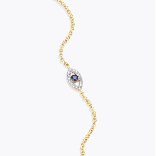 Lab Grown Diamond Yellow Gold Plated Evil Eye Bolo Bracelet Image 2 SVS Fine Jewelry Oceanside, NY