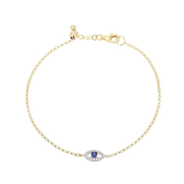 Lab Grown Diamond Yellow Gold Plated Evil Eye Bolo Bracelet SVS Fine Jewelry Oceanside, NY