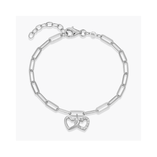 Rhodium Plated Sterling Silver Twin Heart Bracelet SVS Fine Jewelry Oceanside, NY