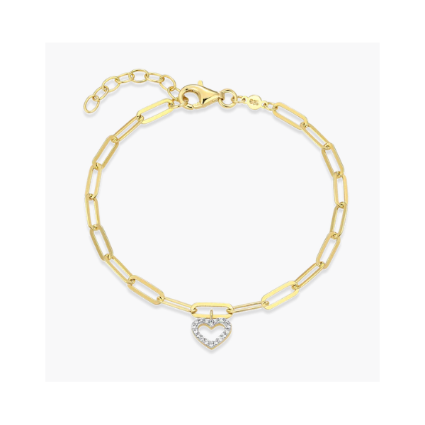 Yellow Gold Plated Sterling Silver Heart Bracelet SVS Fine Jewelry Oceanside, NY