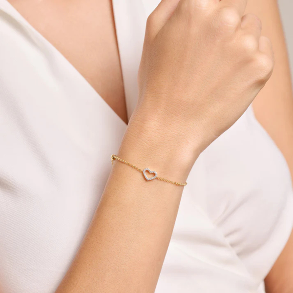 Lab Grown Diamond Yellow Gold Plated Heart Bolo Bracelet Image 2 SVS Fine Jewelry Oceanside, NY