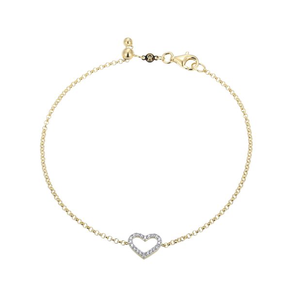 Lab Grown Diamond Yellow Gold Plated Heart Bolo Bracelet SVS Fine Jewelry Oceanside, NY
