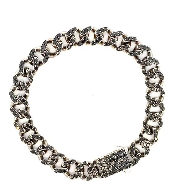Men's White Gold & Black Diamond Link Bracelet SVS Fine Jewelry Oceanside, NY