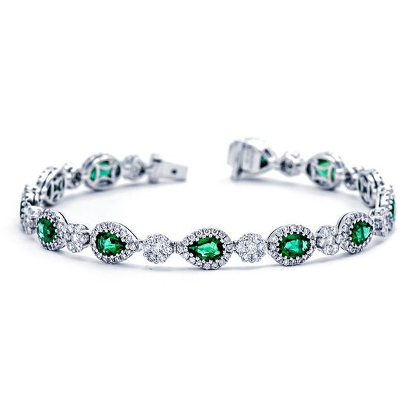 18K White Gold Diamond and Emerald Bracelet 6.97Cttw SVS Fine Jewelry Oceanside, NY