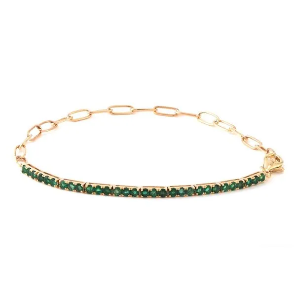 Yellow Gold & Emerald Paper Clip Links Bracelet SVS Fine Jewelry Oceanside, NY