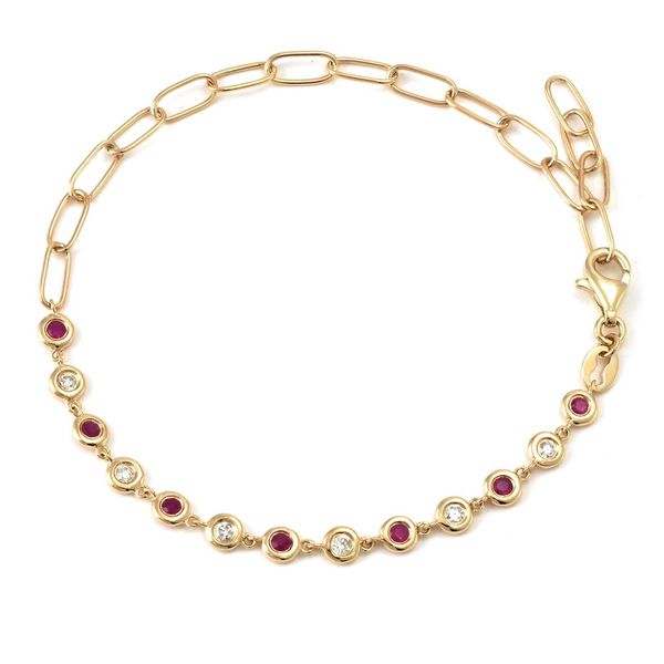 Yellow Gold, Diamond, & Ruby Bracelet, 6+1