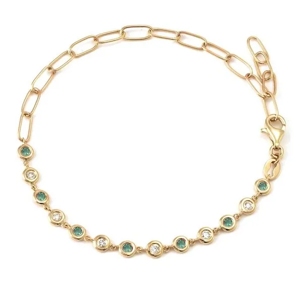 Yellow Gold, Diamond, & Emerald Bracelet, 6+1