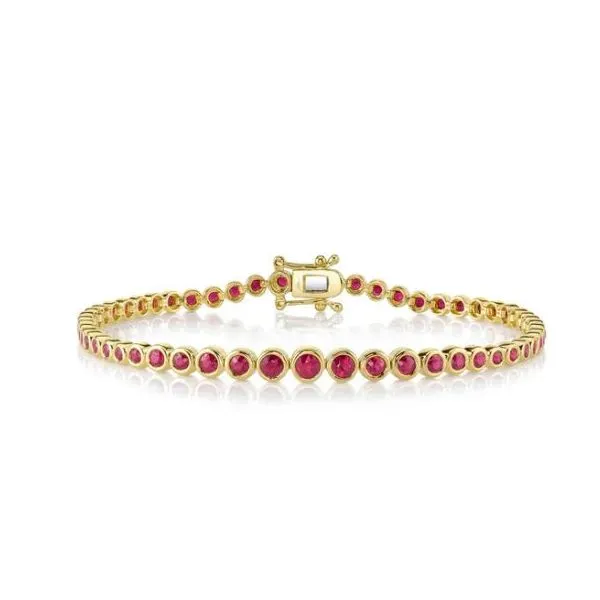 Shy Creation Yellow Gold Ruby Bezel Tennis Bracelet, 2.28ctw SVS Fine Jewelry Oceanside, NY
