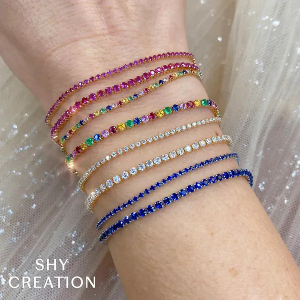 Shy Creation 14K Yellow Gold Blue Sapphire Micro Tennis Bracelet, 1.60cttw Image 2 SVS Fine Jewelry Oceanside, NY