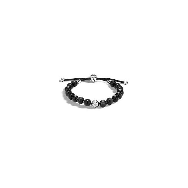 John Hardy Women's Batu Dot Silver Beads Bracelet with Golden Sheen Obsidian, Size Medium Adjustable SVS Fine Jewelry Oceanside, NY