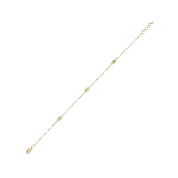 14K Yellow Gold, Diamond, & Tsavorite Evil Eye Bracelet SVS Fine Jewelry Oceanside, NY