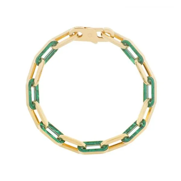 Yellow Gold And Malachite Paperclip Link Bracelet