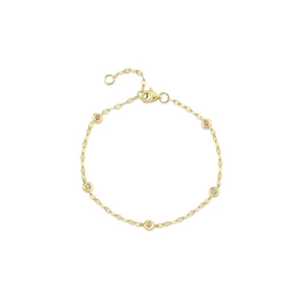 Shy Creation Yellow Gold, Diamond, And Pink Sapphire Bracelet SVS Fine Jewelry Oceanside, NY