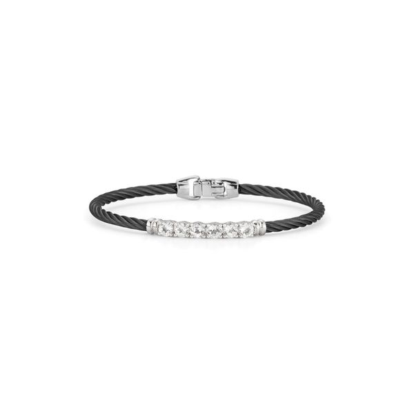 ALOR Black Cable & White Topaz Bangle SVS Fine Jewelry Oceanside, NY