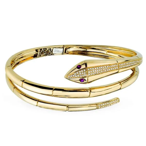 Yellow Gold and Diamond Snake Bangle SVS Fine Jewelry Oceanside, NY