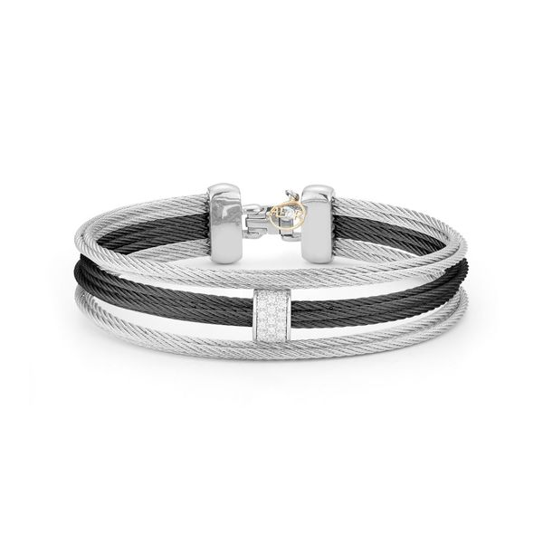 ALOR Black & Grey Cable Bangle, .15cttw diamonds, size 7 SVS Fine Jewelry Oceanside, NY