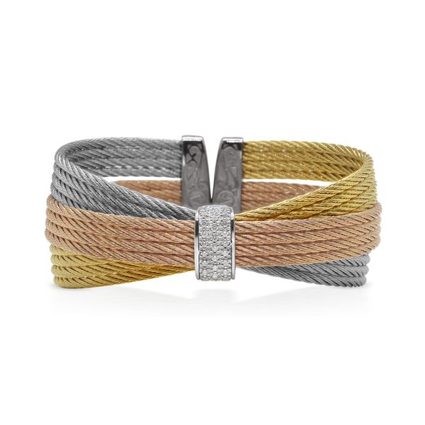 ALOR Yellow, Rose, & Grey Cable Bow Cuff, 0.30cttw SVS Fine Jewelry Oceanside, NY