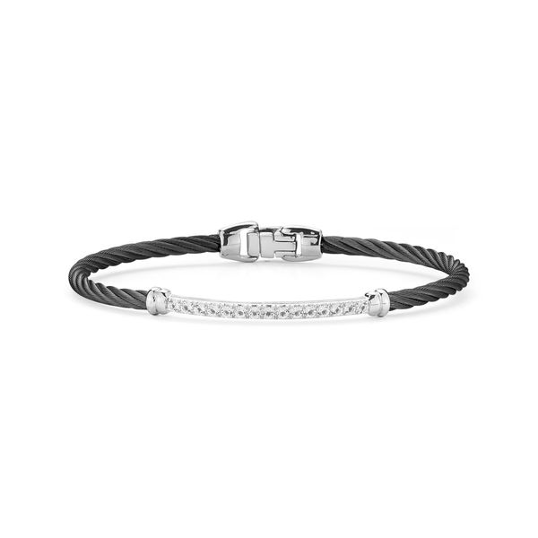 ALOR Black Cable And White Topaz Bangle, 1.41Cttw SVS Fine Jewelry Oceanside, NY