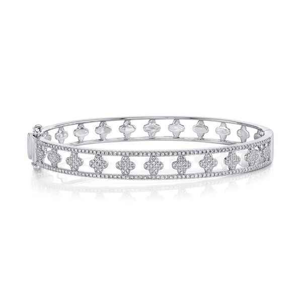 Shy Creation 14K White Gold And Diamond Clover Bangle SVS Fine Jewelry Oceanside, NY