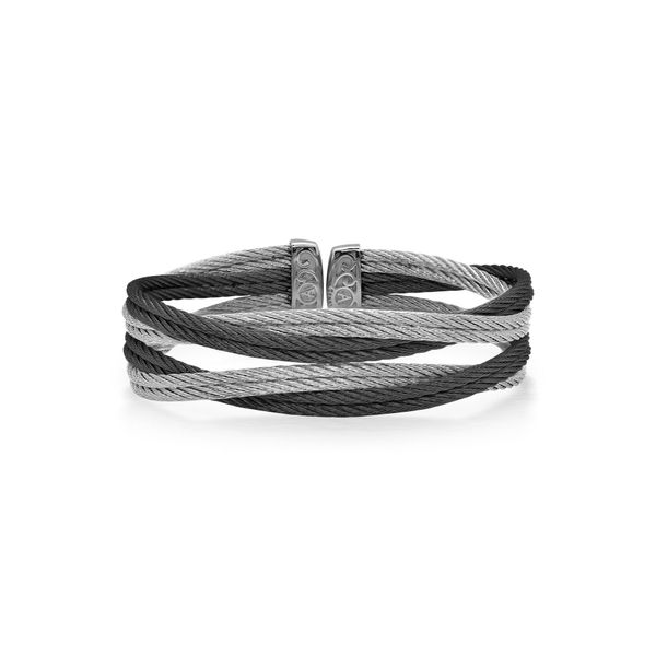ALOR Grey & Black Cable Entwine Bangle, size 6.25 SVS Fine Jewelry Oceanside, NY