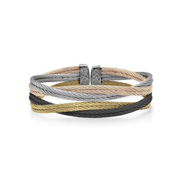 ALOR Black, Carnation, Grey, & Yellow Cable Entwine Bangle SVS Fine Jewelry Oceanside, NY