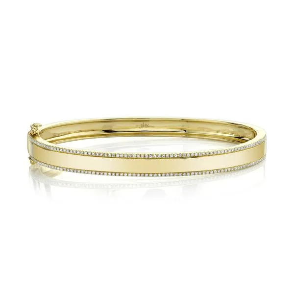 Shy Creation Yellow Gold and Diamond ID Bangle SVS Fine Jewelry Oceanside, NY