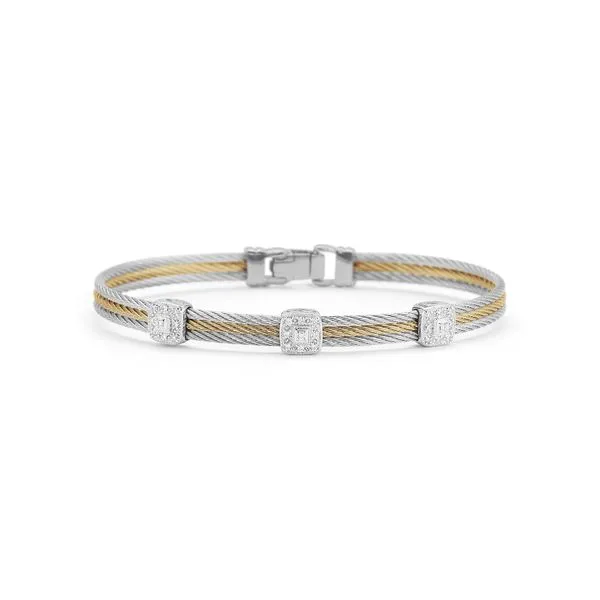 ALOR Classique Grey & Yellow Cable Bangle, 0.14cttw SVS Fine Jewelry Oceanside, NY