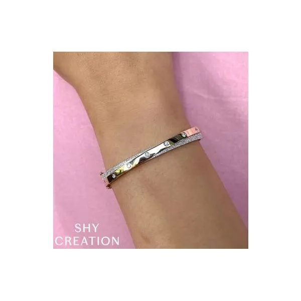 Shy Creation Yellow Gold And Diamond Bangle Image 2 SVS Fine Jewelry Oceanside, NY