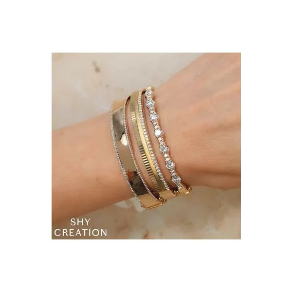 Shy Creation Yellow Gold & Diamond Bangle Image 2 SVS Fine Jewelry Oceanside, NY