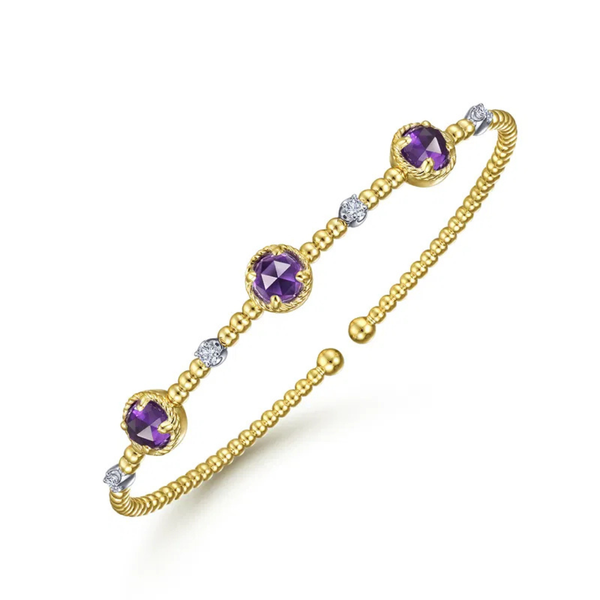 Gabriel & Co. White-Yellow Gold Amethyst and Diamond Station Bujukan Bangle Image 2 SVS Fine Jewelry Oceanside, NY