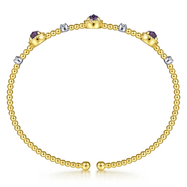 Gabriel & Co. White-Yellow Gold Amethyst and Diamond Station Bujukan Bangle Image 3 SVS Fine Jewelry Oceanside, NY
