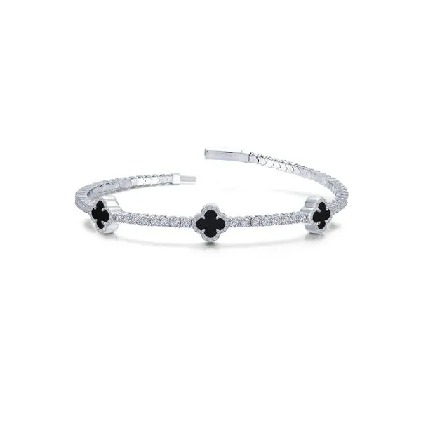 Lafonn Simulated Diamond Flexible Onyx Clover Station Tennis Bracelet, 2.40ctw SVS Fine Jewelry Oceanside, NY