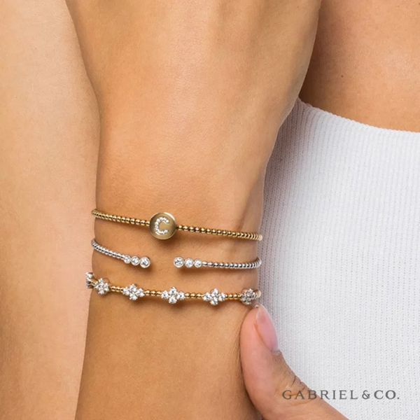 Gabriel & Co. White-Yellow Gold Bujukan Diamond Clover Bangle Image 4 SVS Fine Jewelry Oceanside, NY