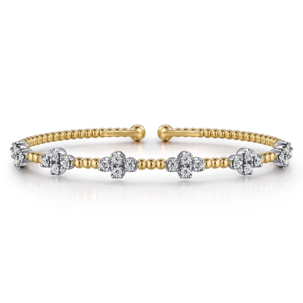 Gabriel & Co. White-Yellow Gold Bujukan Diamond Clover Bangle SVS Fine Jewelry Oceanside, NY